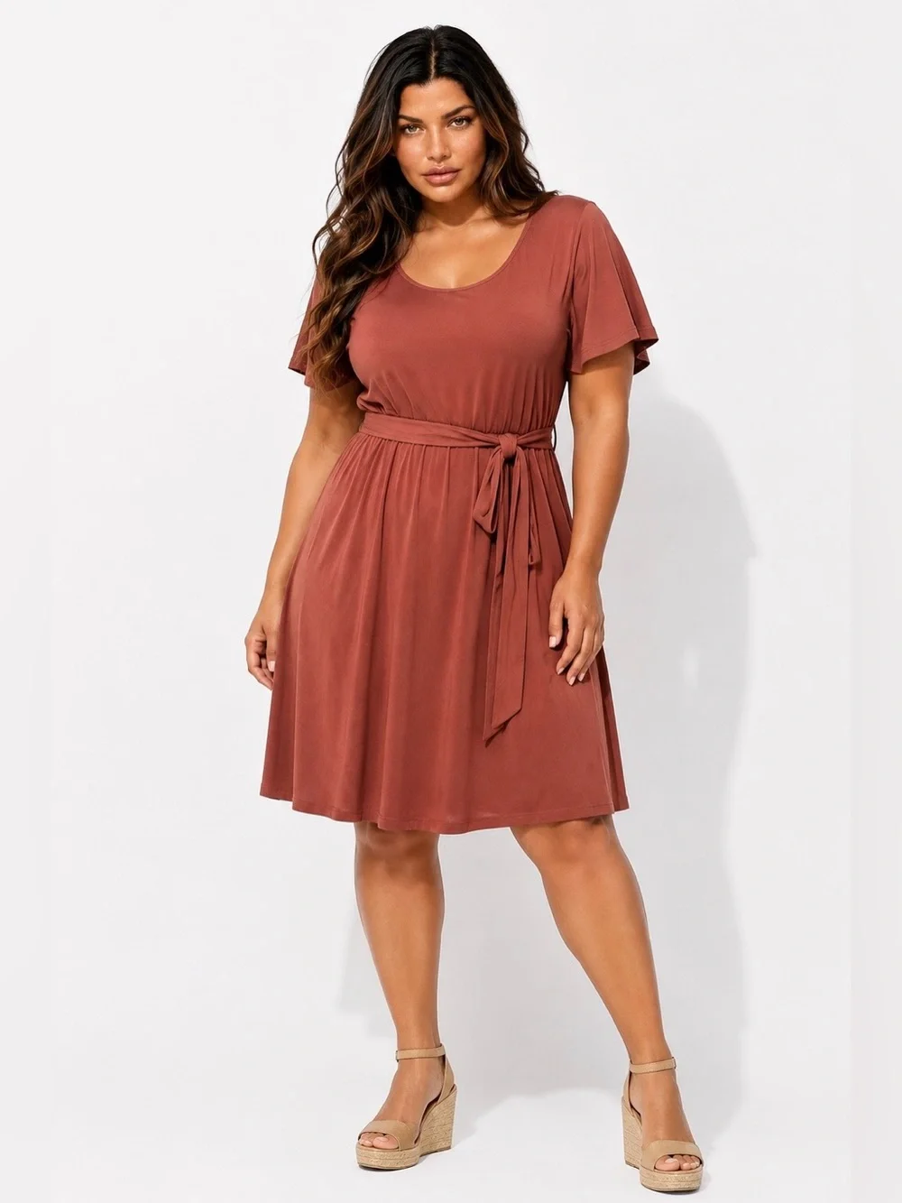TORRID Brown Skater Tie-Waist Scoop Dress